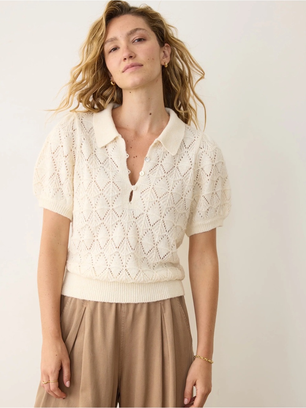Marine Layer Rebecca Sweater Cream Knit Polo Sweater - NWT